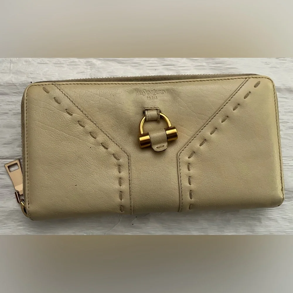 Yves Saint Laurent Tan Wallet with Gold Detail